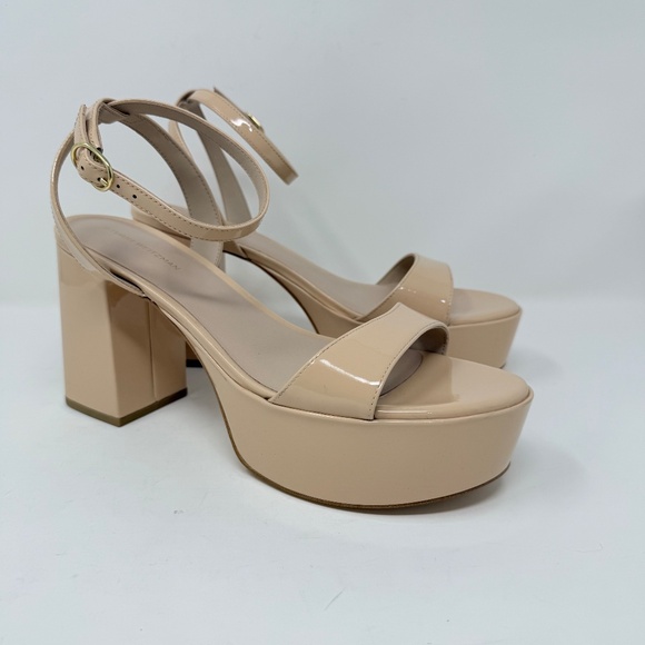 New Stuart Weitzman Gala Patent Leather Sandals Golden Beige Sz 10 - Picture 3 of 14